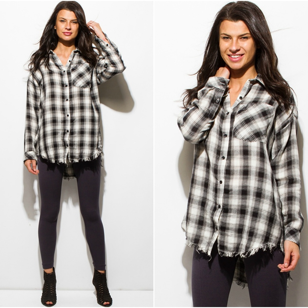 NEW Black & White Plaid Button Up - Picture 1 of 4